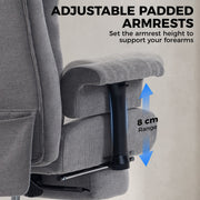 Close-up of the padded armrest and its 8 cm height adjustment range