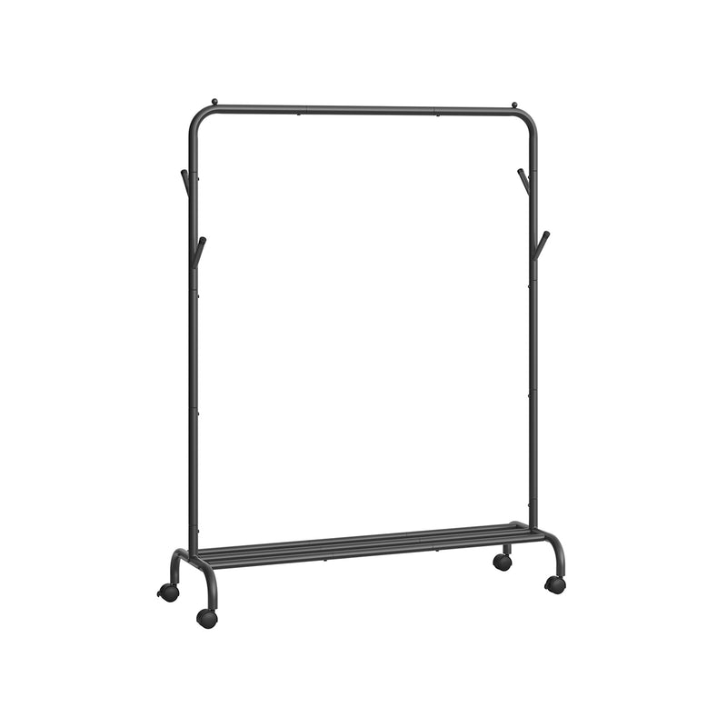 Studio shot of the Songmics heavy duty black metal clothes rail on castor wheels