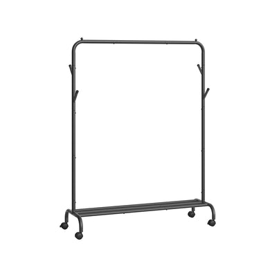 Studio shot of the Songmics heavy duty black metal clothes rail on castor wheels