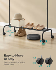 Clothes rail styled with garments hanging in a bedroom setting