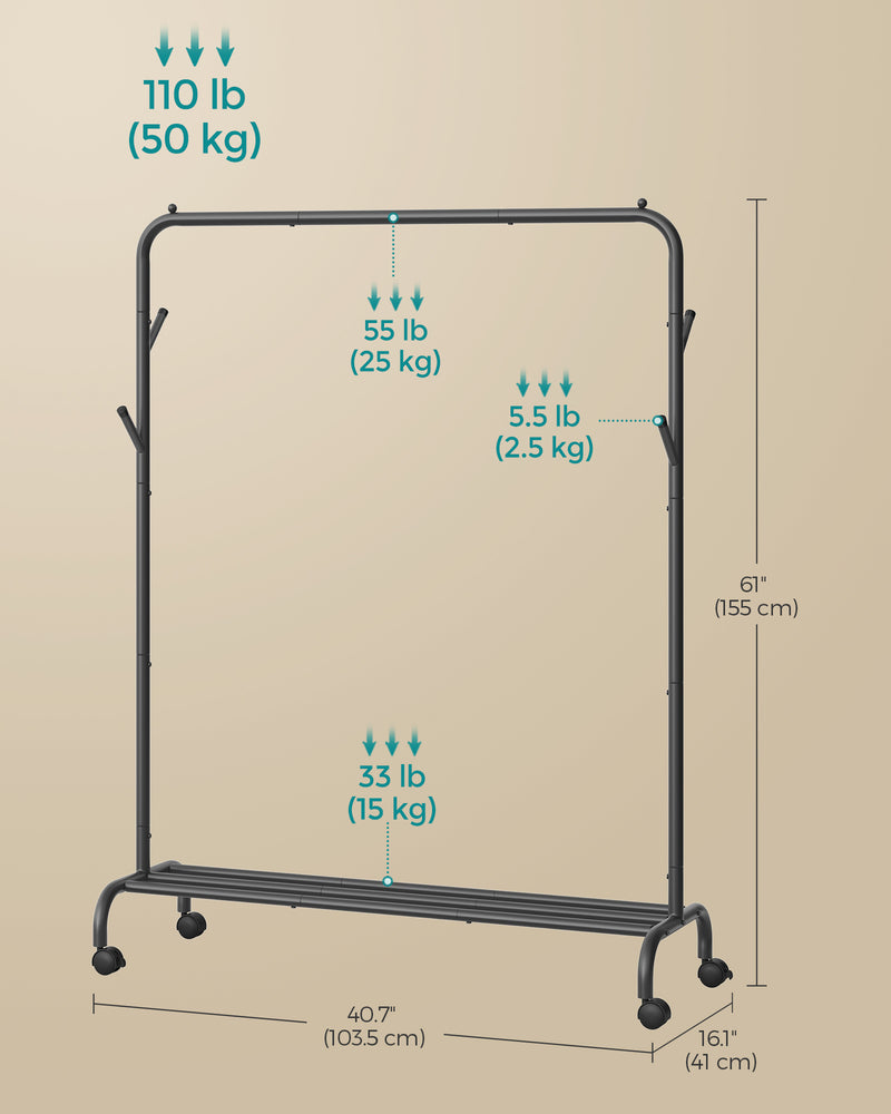 Dimension diagram of the heavy duty black clothes rail