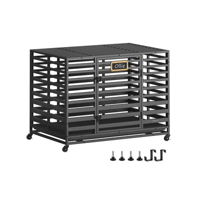 Heavy duty dog crate for large dogs, ink black, front view with door closed