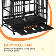 Lower half of the dog crate with the tray slid out of the base