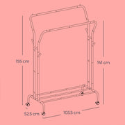 Dimensions diagram showing the rack at 52.5 x 103.5 x 155 cm