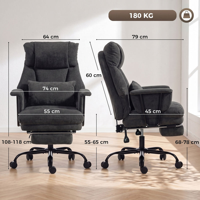Dimension diagram of the Homcom office chair showing seat, back and armrest measurements
