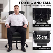 Homcom office chair supporting a big and tall user, showing the solid steel base and 55cm wide seat