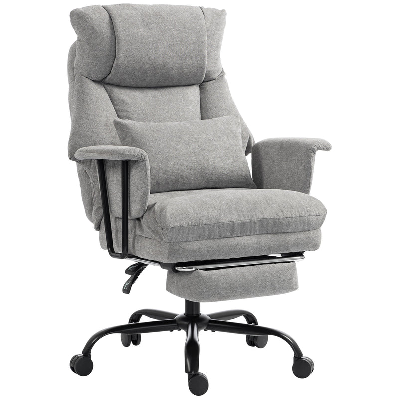 Homcom heavy duty office chair in grey linen-look fabric, studio shot with footrest extended