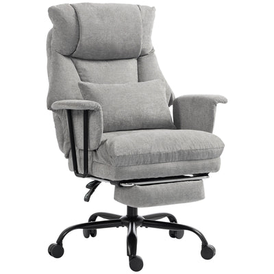 Homcom heavy duty office chair in grey linen-look fabric, studio shot with footrest extended