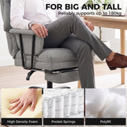 Close-up of the pocket-spring cushion and lumbar pillow on the grey office chair