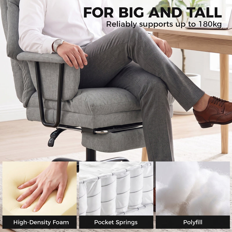 Close-up of the pocket-spring cushion and lumbar pillow on the grey office chair