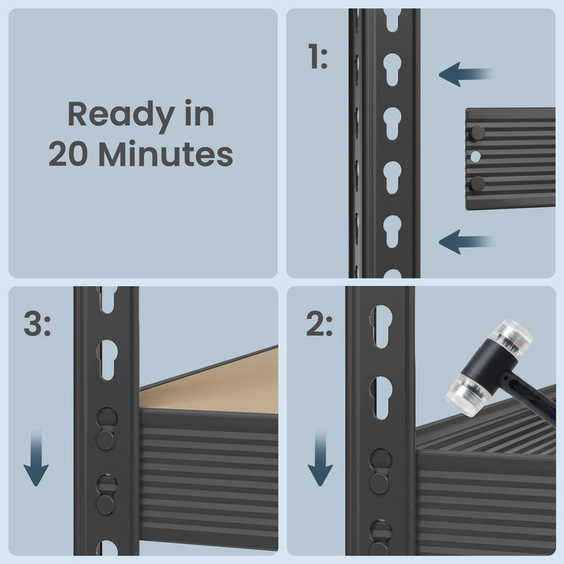 Three-step guide to the boltless assembly using a rubber mallet