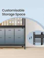 Close-up showing a shelf being moved up or down on the black upright