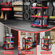 Multi-scene collage of the tool trolley in a garage, workshop, repair shop and warehouse