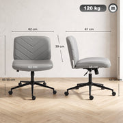 Dimension diagram showing the desk chair's width, depth, height and seat size