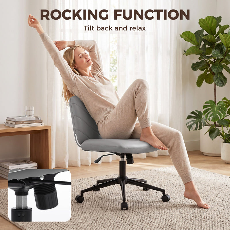 Woman reclining on the chair using the rocking function