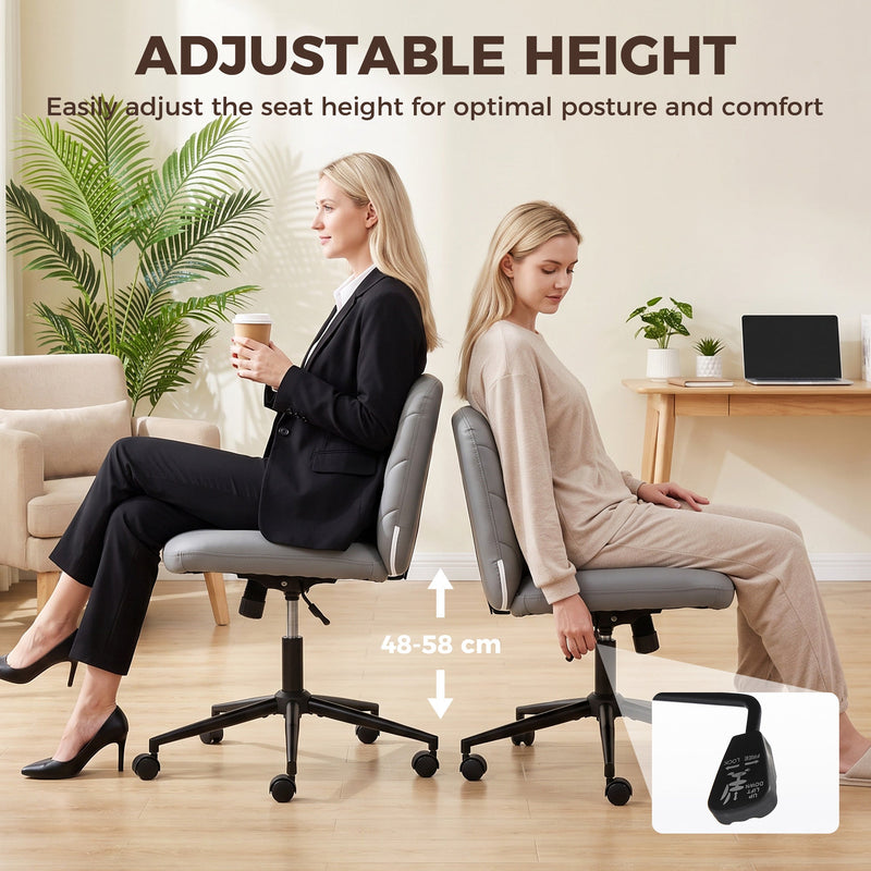 Two chairs side by side showing the 48 to 58cm height adjustment