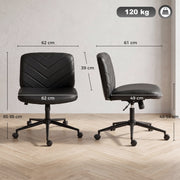 Dimension diagram showing the desk chair's width, depth, height and seat size