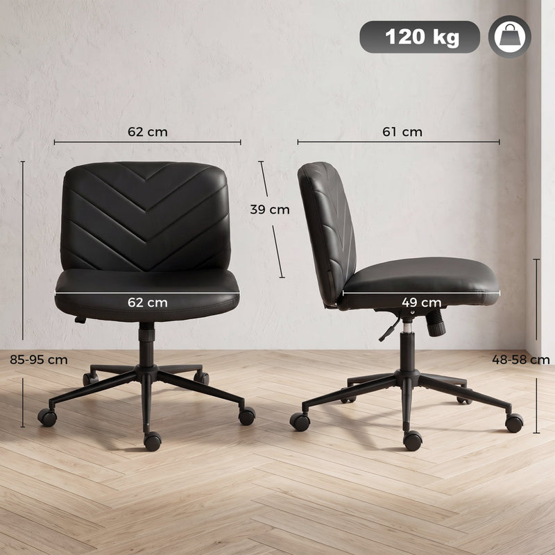 Dimension diagram showing the desk chair's width, depth, height and seat size