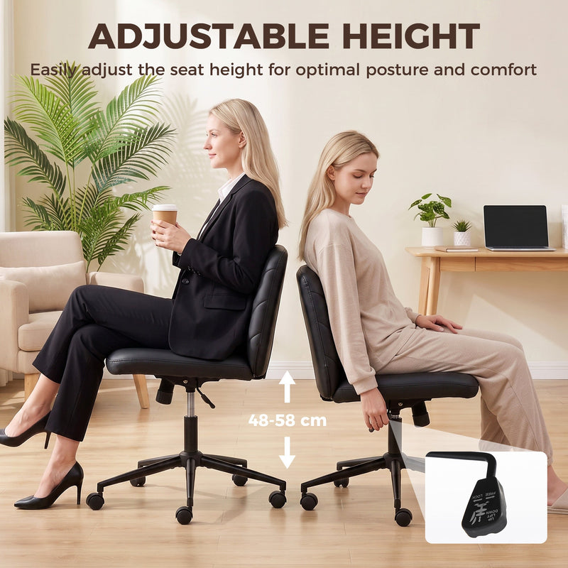 Two chairs side by side showing the 48 to 58cm height adjustment