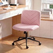 Pink desk chair positioned at a home study desk