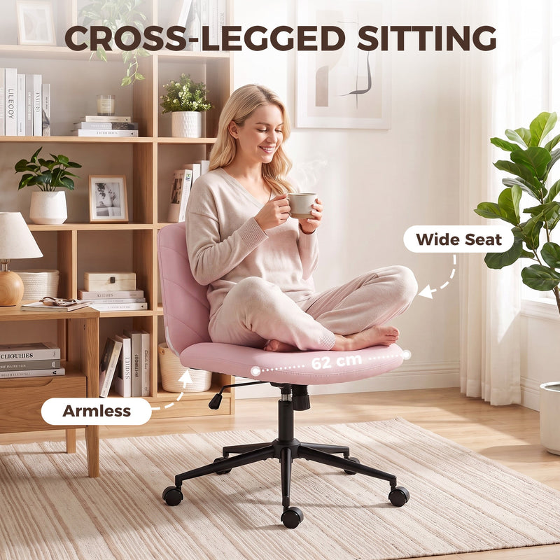 Woman sitting cross-legged on the wide 62cm pink seat