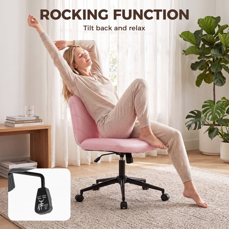 Woman reclining in the chair using the rocking function