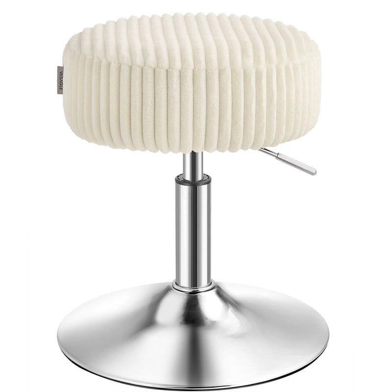 Vasagle height adjustable plush vanity stool in warm white on a chrome swivel base