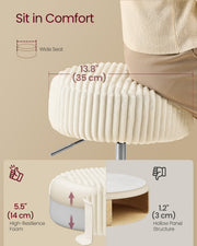 Comfort diagram showing the vanity stool's 35 cm seat width and 14 cm high-resilience foam padding