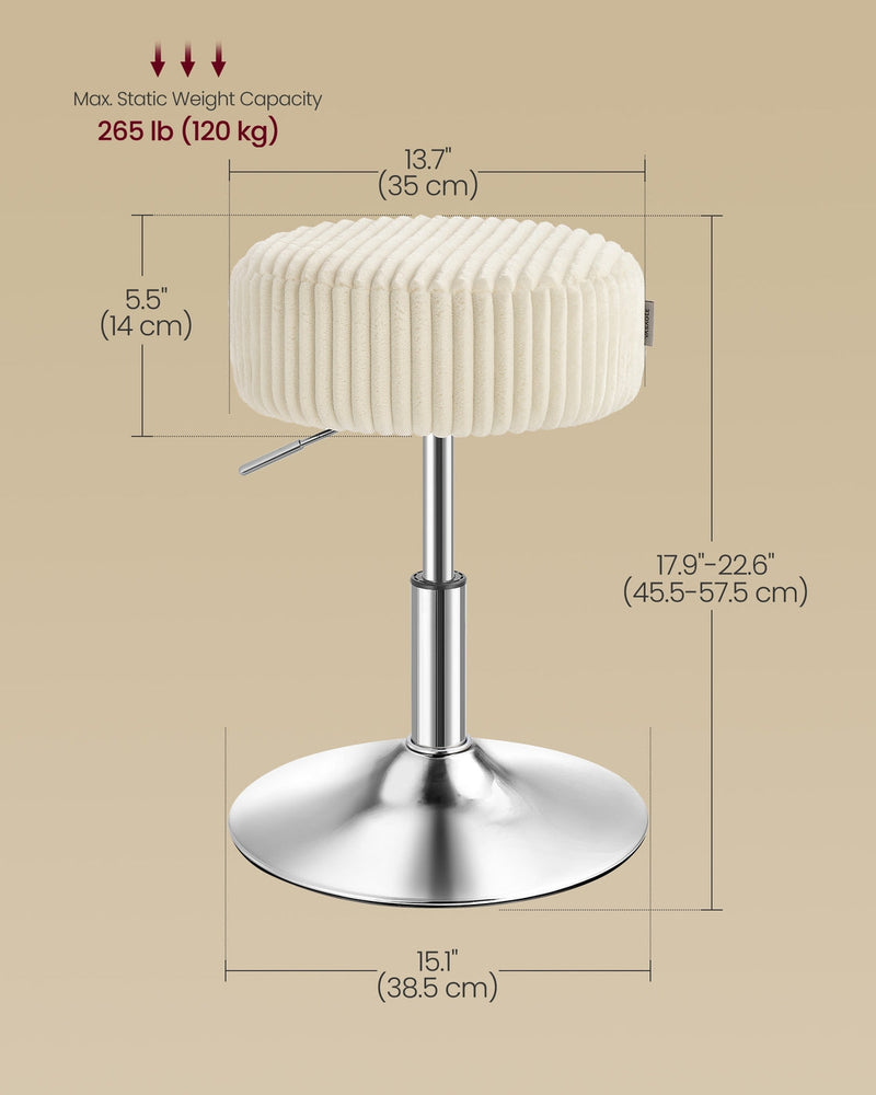 Full dimension diagram showing seat, base and height measurements plus 120 kg weight capacity