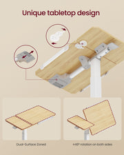 Close-up of the split tabletop hinge and the 48 degree rotation on both sides, Golden Oak finish