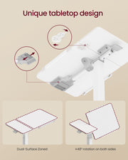 Close-up of the split tabletop hinge and the 48 degree rotation on both sides, white finish