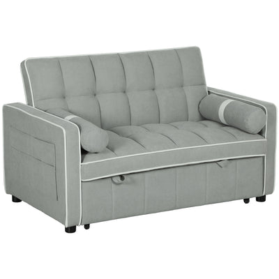 Light Grey Two Seater Linen Look Sofa Bed with Cushioned Backrest by HOMCOM