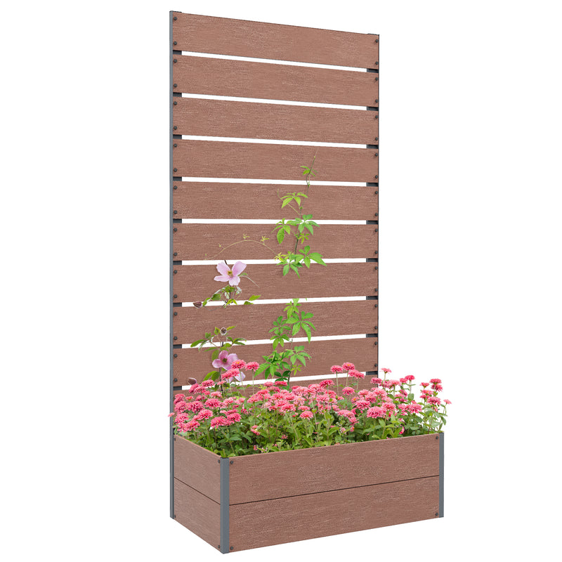 Brown Wood Garden Planter Box With Trellis Back Ideal For Climbing Plants and Vines