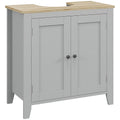 Grey Under Sink Bathroom Cabinet with Adjustable Shelf and Double Doors Freestanding Design