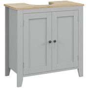Grey Under Sink Bathroom Cabinet with Adjustable Shelf and Double Doors Freestanding Design