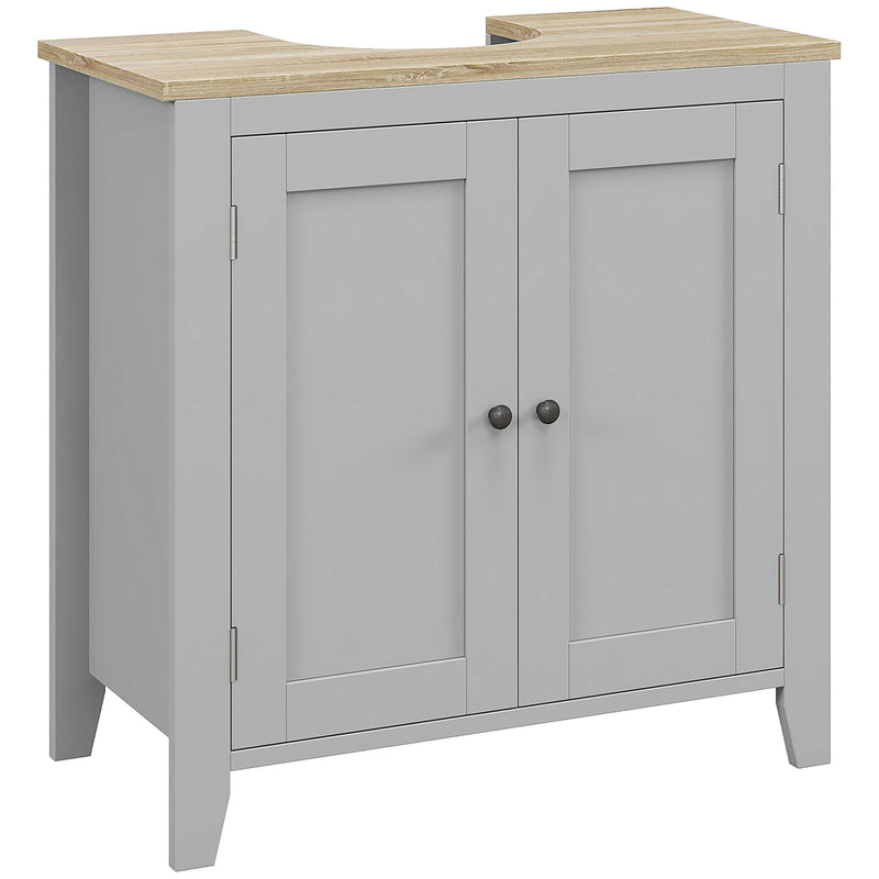 Grey Under Sink Bathroom Cabinet with Adjustable Shelf and Double Doors Freestanding Design