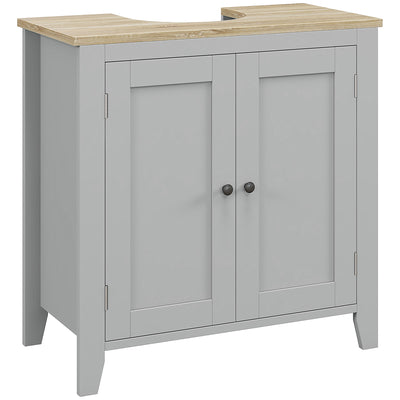 Grey Under Sink Bathroom Cabinet with Adjustable Shelf and Double Doors Freestanding Design