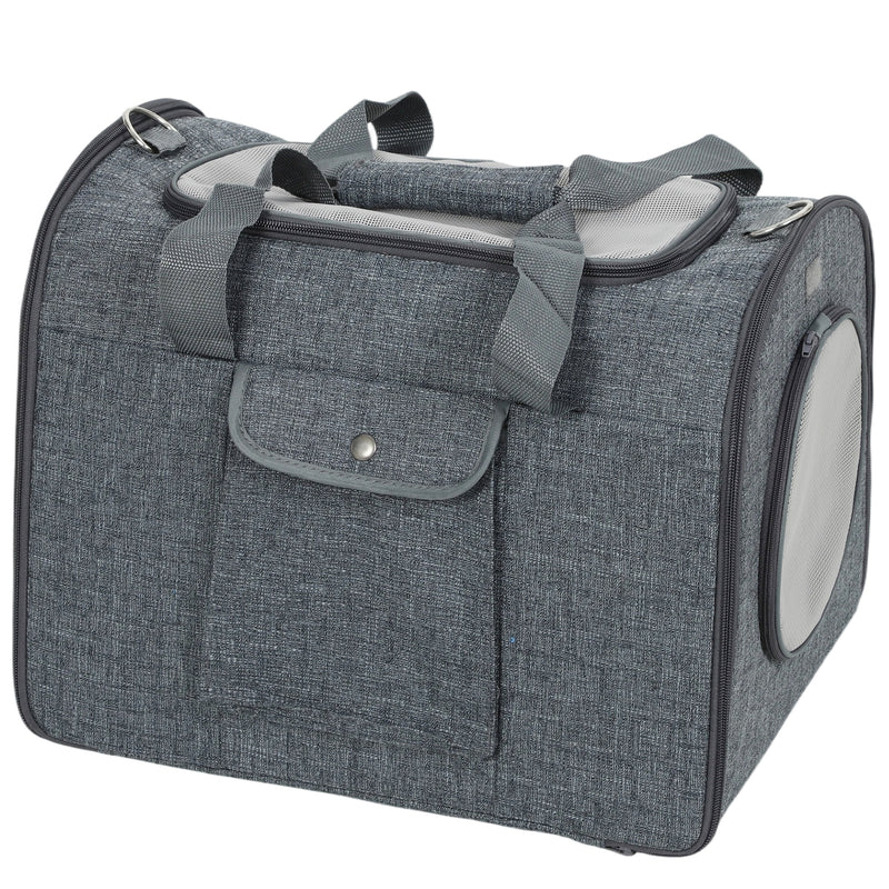Foldable Cat Carrier Bag with Shoulder Strap and Removable Mat for Small Pets, Grey AOSOM