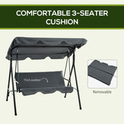 Grey 3 Seater Garden Swing Chair With Adjustable Canopy And Cushions For Outdoors Outsunny