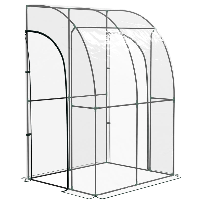Walk In Lean To Greenhouse 143 x 118cm With Shelves Ideal For Small Gardens Green