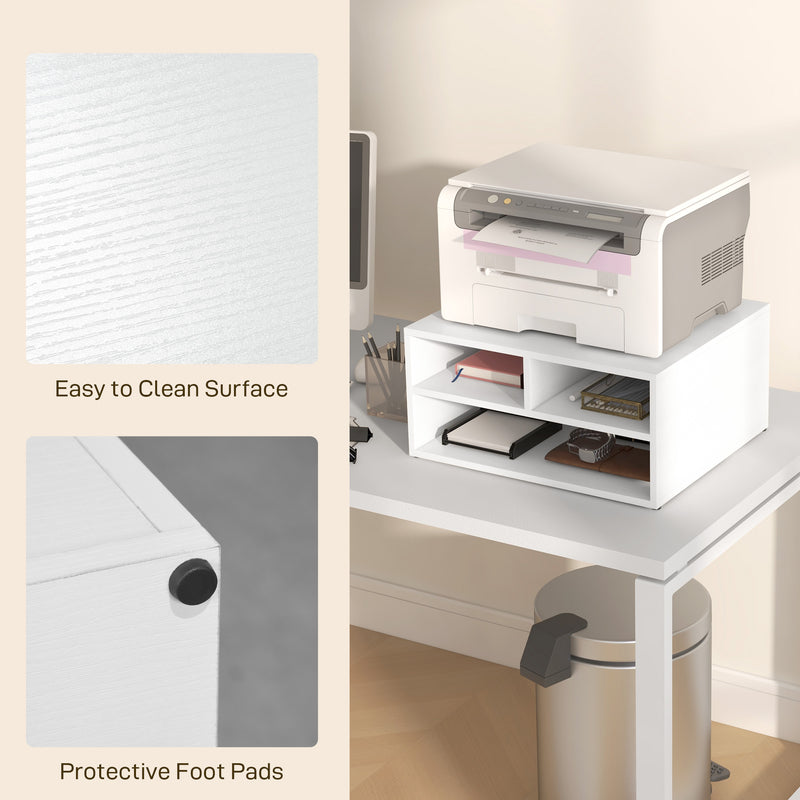 Three Compartment Printer Storage Cabinet With Adjustable Shelves For Home Office White AOSOM