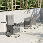 Rattan Recliner Garden Chair with Adjustable Backrest and Washable Cushion Light Grey AOSOM