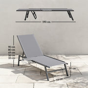 Outsunny Sun Loungers Set of 2 with Side Tray Table, Garden Recliners with 5-Position Adjustable Backrest, 2 Wheels, Grey AOSOM