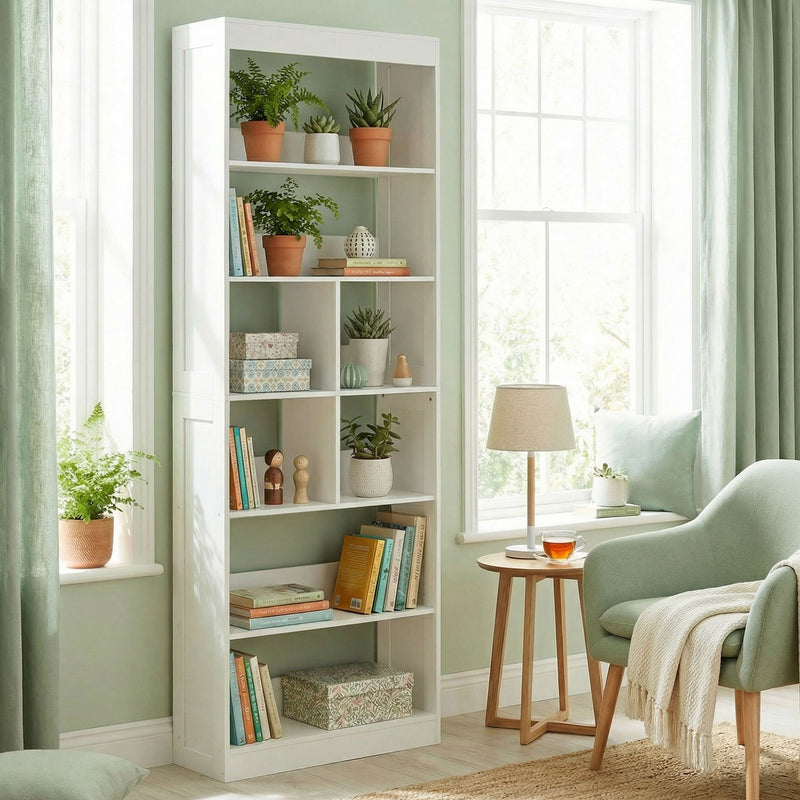 Bookshelf with 4 Shelves and Cubes for Organising Books and Decor White Homcom