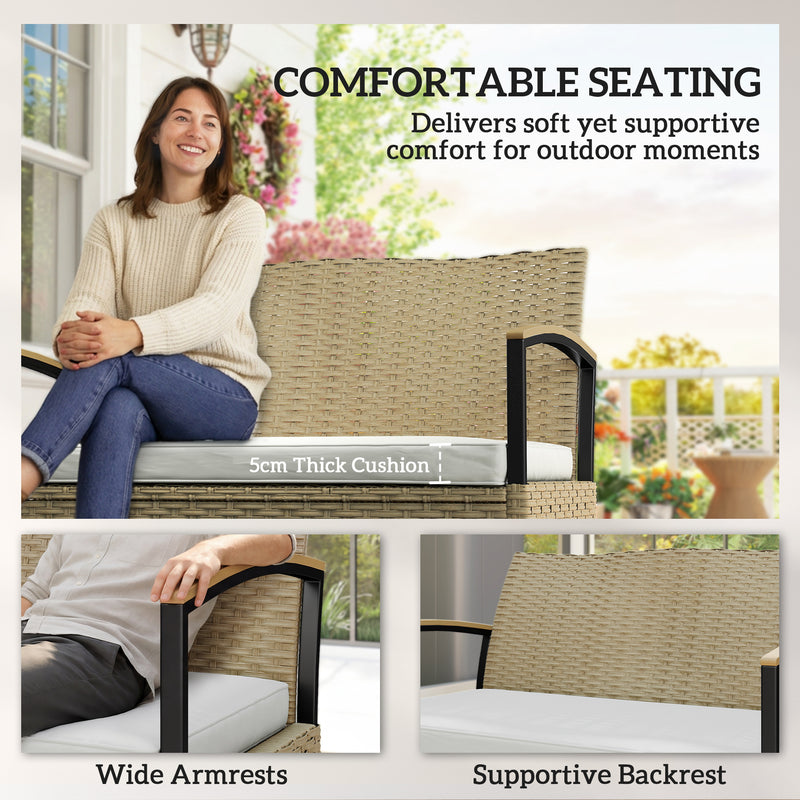Garden Storage Bench with Hidden 125L Compartment and Padded Seat for Two Khaki Black Outsunny