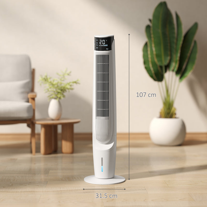 Tower Fan with Ice Cooling for Whole Room Comfort and Space Saving White AOSOM