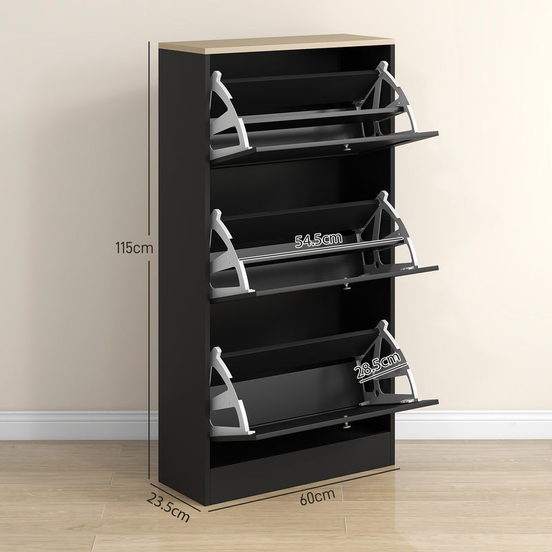 Modern Black 3 Drawer Shoe Storage Cabinet Compact Design by HOMCOM