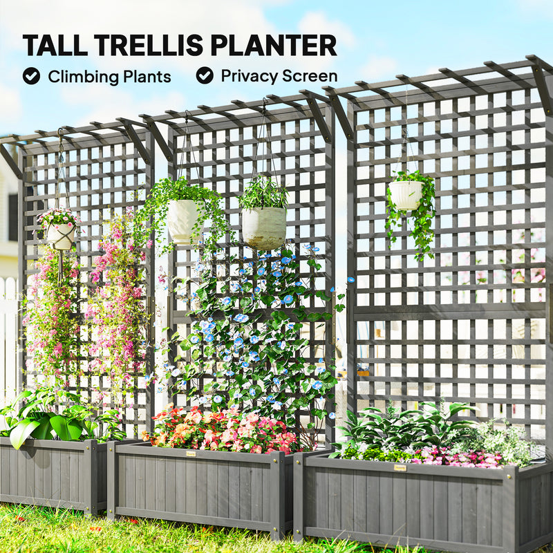 Wooden Raised Garden Planter With Trellis For Climbing Plants And Herbs Dark Grey Outsunny