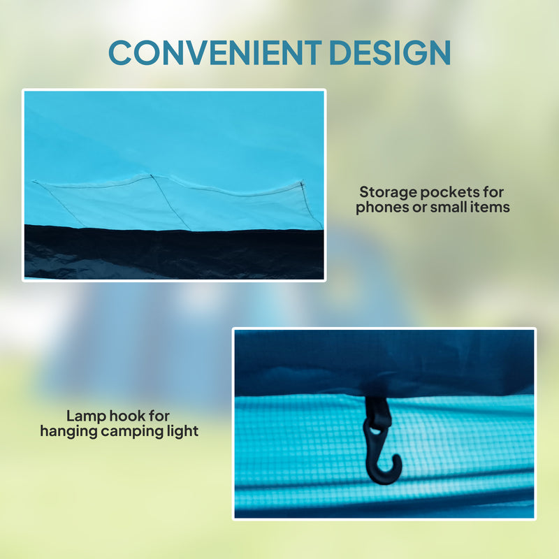 Inflatable Family Camping Tent Quick Pitch Waterproof Shelter with Living Area Blue