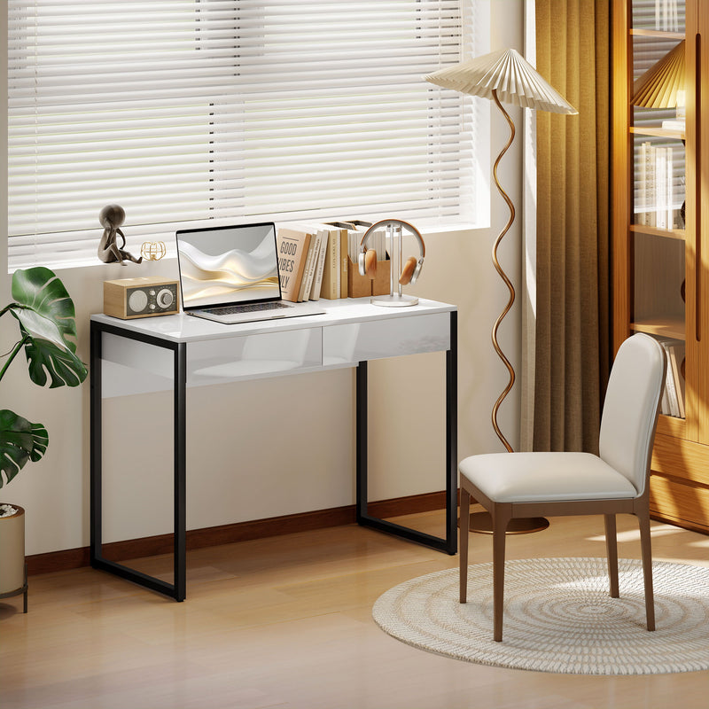 Compact Desk with Drawers for Small Home Office or Study White